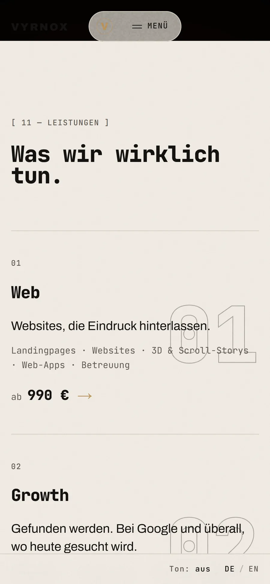 vyrnox.de mobil: Leistungen
